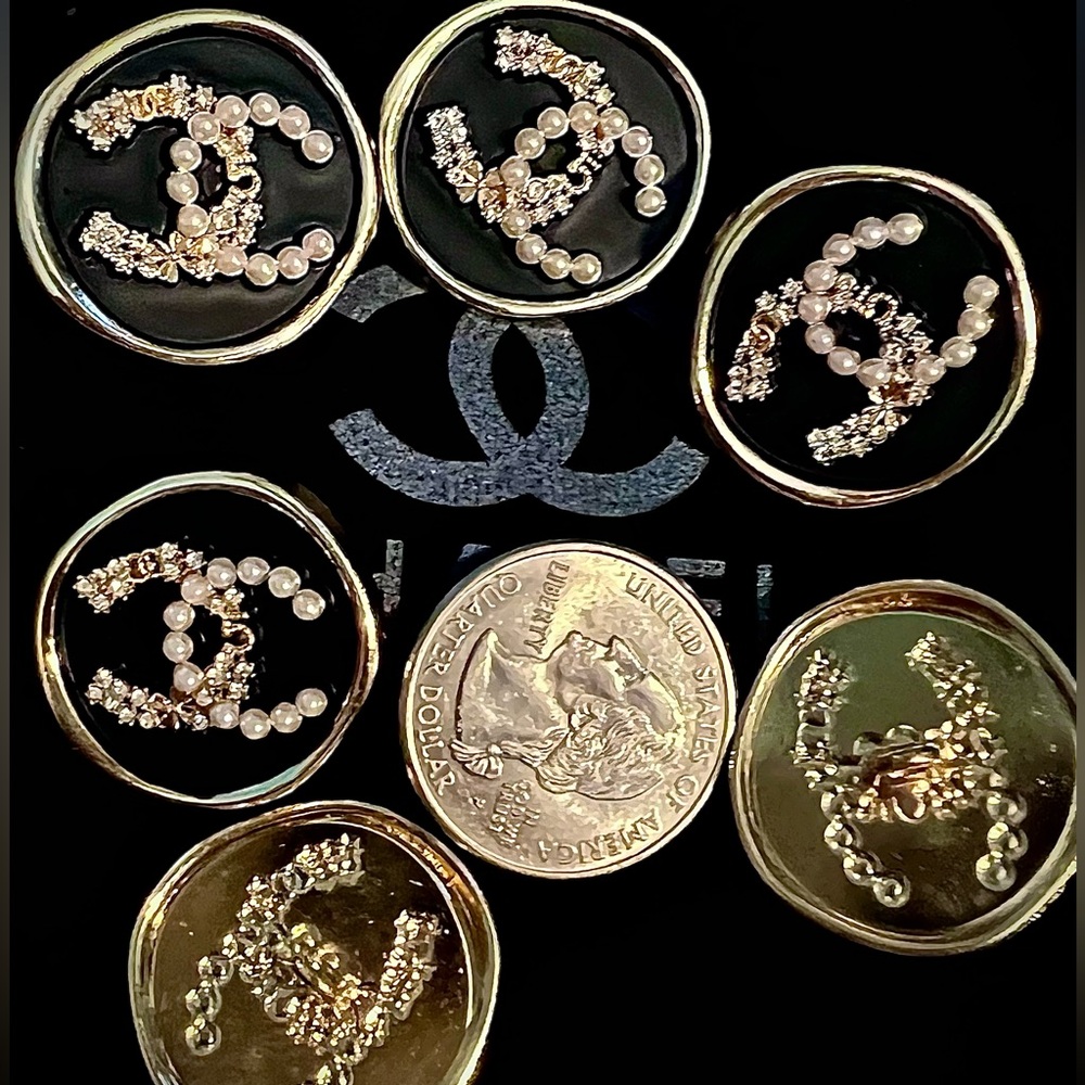 -CocoCCstyle(”Set6”)embellished crystals/fauxPearls/25m/Black/Gold/Repro🤩…